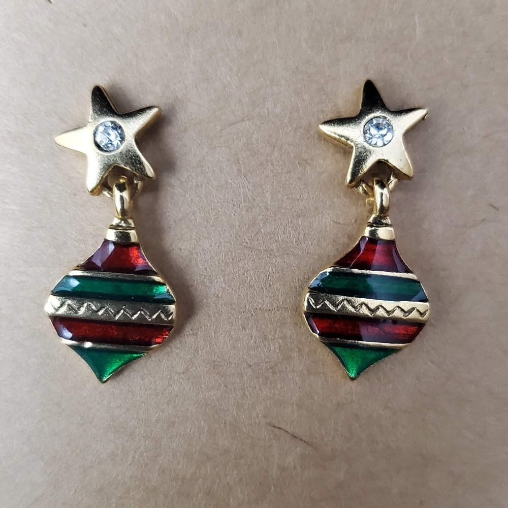 Oops a Daisy Enamel Christmas Ornament Drop Earrings
